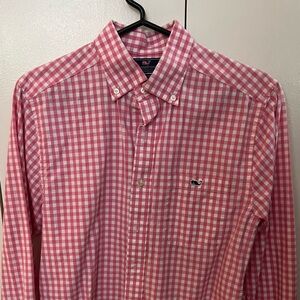 Vineyard Vines Men’s Slim Fit Tucker Shirt Pink White Check Cotton Size Small